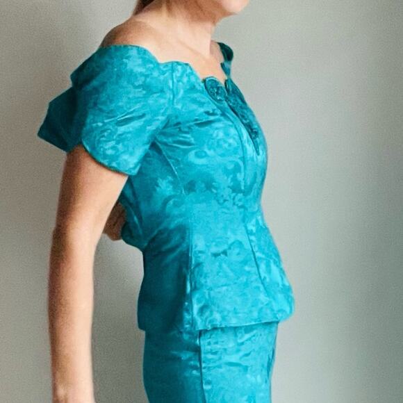 Vintage 90s Prom Party Dress Size 4 Pencil Peplum Size 4 Scott McClintock Brocad - Picture 9 of 11